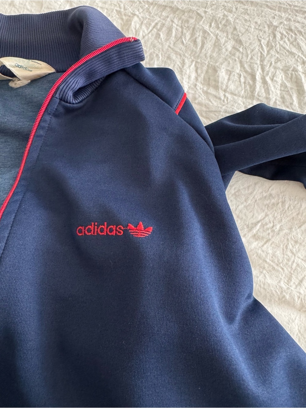 Vintage 80s Adidas Trefoil Track Jacket Navy Red White Colorblock - Picture 5 of 15